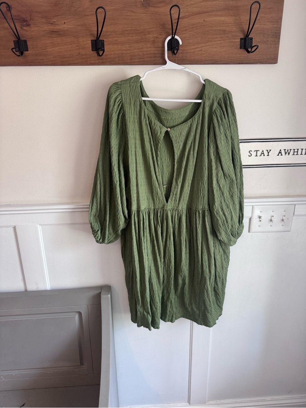 Free People Olive Green Crinkled Babydoll Dress - Picture 2 of 4
